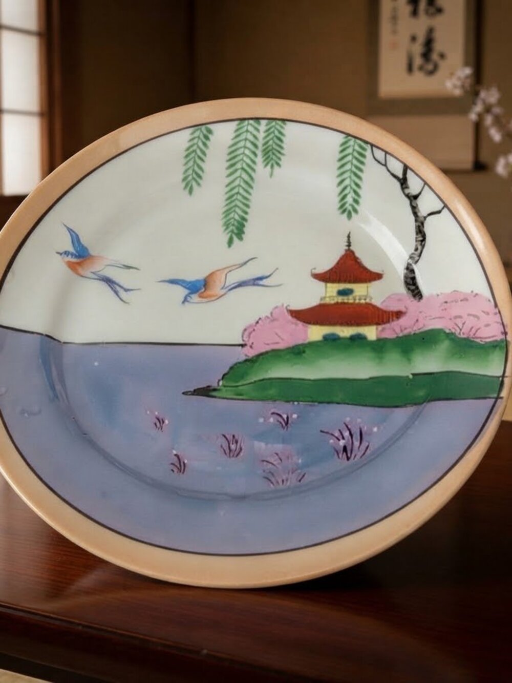 4 Vintage Japanese Hand Painted Gold Trim Lusterware Plates - Picture 4 of 16